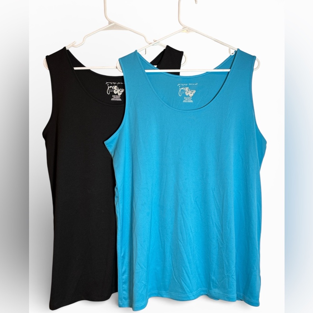 TWO! Just My Size Tank Tops in Teal and Black. Size 2X.